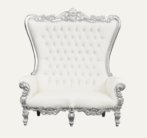 Chaise Trône Blanche en Bois Massif Faite à la Main, Style Royal Classique, Meuble en Acajou Durable pour Salon et Appartement - Product Image 1