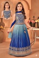 Özel Kız Çocukları Yumuşak Şifon İpek V Yaka Lehenga Takımı Pul Payet İşlemeli Baskılı Kelebek Desenli Tül Dupatta Hızlı Kuruyan Koleksiyon