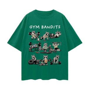 Camiseta de manga corta extragrande con estampado de dibujos animados de mapache de Gym Bandits para hombre, camiseta informal con cuello redondo, estilo jersey, para gimnasio y fitness. - Product Image 5