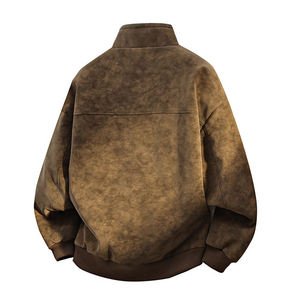 <b>Men's</b> <b>Suede</b> Bomber <b>Jacket</b> Stand Collar Casual Loose Fit Zipper Closure Faux Fur Lining Winter Wear Regular Sleeve - Product Image 3