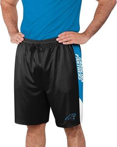 Pantalones cortos de malla negros de los Carolina Panthers con rayas laterales azules y logotipo del equipo, ropa deportiva ligera de poliéster - Product Image 3