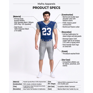 Ensemble Maillot de Football Américain Rétro à Coupe Ajustée pour Homme et Pantalon en Mesh Spandex – Personnalisable avec Tissu Sergé – Fabricant OEM - Product Image 5