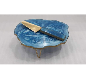 Epoxy Resin <b>Cake</b> <b>Stand</b> Christmas Parties Decoration Metal handle <b>Cake</b> <b>Stand</b> With Coaster Grey Resin Hot Sale - Product Image 2