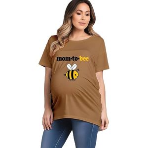 Mom To Bee T-shirt de maternité en coton pour femme, coupe ample, col rond, manches courtes, jersey imprimé, haut printemps-été - Product Image 1