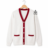 Cardigan d'hiver en acrylique grec pour femmes, style vintage personnalisé, brodé, à bouton unique, rouge et blanc, pour la franc-maçonnerie et les confréries.