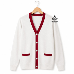 Cárdigan Masónico Griego de Acrílico para Invierno, Bordado, Estilo Vintage Personalizado, con un Solo Botón, Rojo y Blanco, para Mujer - Product Image 1