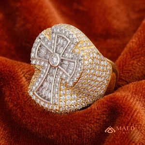 <b>Mens</b> Gold Plated Moissanite Cross <b>Ring</b> Hip Hop Statement Jewelry <b>for</b> <b>Men</b> Daily Style Wedding Anniversary Gift - Product Image 2