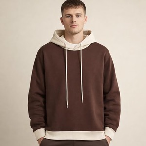 Sweat-shirt à capuche surdimensionné pour homme, couleur unie, 100% coton, tissu molletonné français, vêtement décontracté, coupe classique, longueur normale, automne - Product Image 1