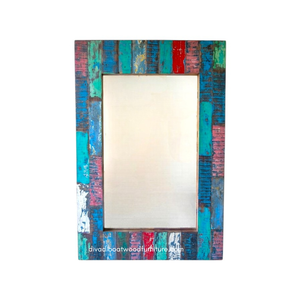 Espejo de Pared Rústico Hecho a Mano, Ecológico, Duradero, de Madera Reciclada de Barco, Color Original, para Sala de Estar, Dormitorio, Villa - Product Image 1