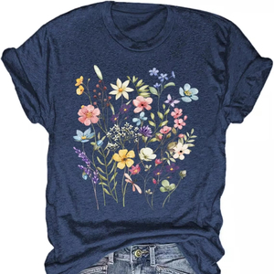 Camiseta con Estampado Gráfico Elegante para Mujer, Camiseta Informal de Verano, Tela de Algodón Suave, Cómoda, a la Moda, para Uso Diario - Product Image 1