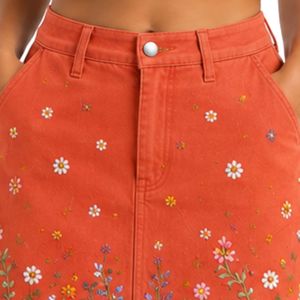 Conjunto de Top Corto y Falda Bordados para Mujer, Color Naranja Coral, Diseño Floral, Traje de Dos Piezas para Verano, Logotipo Personalizado, Ropa al Por Mayor - Product Image 5