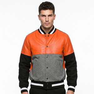 Chaqueta universitaria de béisbol personalizada para hombre KVJ105, moda de escuela secundaria, lana de invierno, cuero, sin cuello, bordado ecológico - Product Image 2