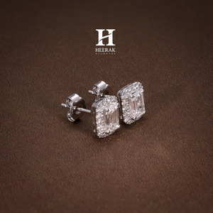 Luxury <b>Emerald</b> Cut Lab Grown Diamond Halo <b>Stud</b> Earrings IGI Certified VVS EF Diamond White Gold 925 Silver Jewelry for Women - Product Image 5