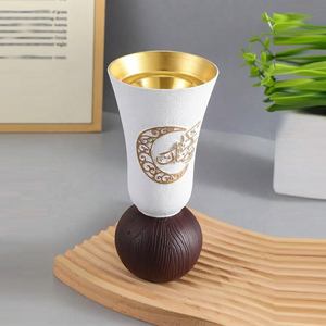 Ensemble de brûleurs d'encens en bois foncé, trio, avec des motifs de calligraphie de croissant de lune doré, magnifique décoration festive pour la maison - Product Image 2