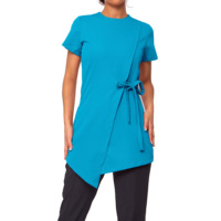 Tunique de Salon de Beauté Unisexe Style Wrap, Uniforme Fantaisie pour Coiffeur, Haut Esthétique, Logo Personnalisé, Respirant, Polyester 65% Coton