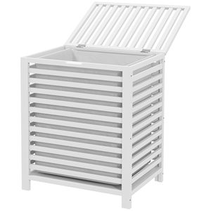 Stylish 55L Bamboo <b>Laundry</b> <b>Basket</b> <b>with</b> <b>White</b> <b>Lid</b> and Removable Liner Bag Space-Saving Hampers - Product Image 1