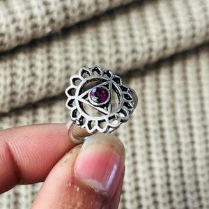 Chakra <b>Garnet</b> Floral Brass <b>Ring</b> <b>Silver</b> Plated Mandala Womens Statement Wholesale <b>Ring</b> - Product Image 2