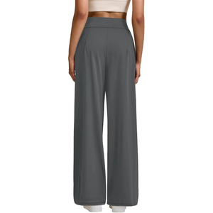 Pantalon crayon taille mi-haute pour femme, coupe droite, longueur intégrale, décontracté, couleur unie, tricoté, 100 % polyester, écologique, avec cordon de serrage - Product Image 5