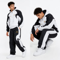 Ensemble 2 pièces de pantalons de survêtement softshell pour homme, personnalisé, écologique, léger, imperméable, à capuche, décontracté, avec fermeture éclair, couleur unie et passepoil contrastant