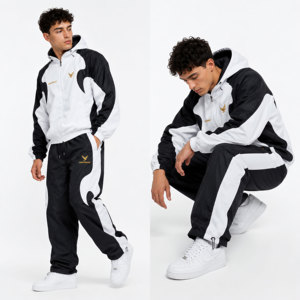 Conjunto de 2 piezas de pantalones deportivos softshell con cremallera personalizados para hombre, con ribetes elásticos en las puños, chándal unisex de nailon con bloques de color y cortavientos. - Product Image 2