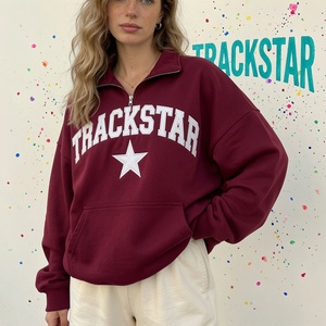 เสื้อสเวตเชิ้ตคอซิปสีน้ำเงินกรมท่าขนาดใหญ่พิเศษสำหรับผู้หญิง พร้อมลายกราฟิกดาว Trackstar สไตล์สตรีทแวร์สุดชิค - Product Image 6