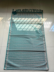 Turquoise <b>Women</b> Silk Jacquard Prayer <b>Shawl</b> with Woven Paisley Border and Tassels - Product Image 1