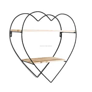 심장 모양의 철 및 나무 수제 장식 벽 선반 인테리어 디자인 및 스타일 벽 선반 거실 및 침실
