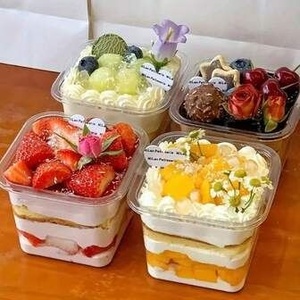 Nuevo Envase de Plástico de Grado Alimenticio para Pasteles, Frutas y Tiramisú, Contenedor Cuadrado Transparente de PET de 350 ml con Tapa, para Postres y Pudín - Product Image 2