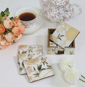ชุดจานรองแก้วไม้สีน้ำตาลทำมือจาก MDF ลายดอกไม้ ดีไซน์กันลื่น สำหรับใช้รองแก้วชา - Product Image 6