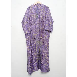 <b>Women's</b> Winter Autumn Beach Wear Silk Kimono <b>Robe</b> V-Neck Drawstring Closure Full Length Patchwork Soft Breathable - Product Image 4