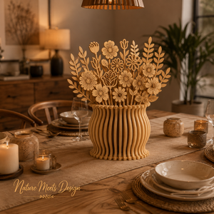 Laser Cut Wooden Flower Vase | Decorative Floral Wooden Centerpiece | Natural Wood <b>Table</b> Decor | Handmade Flower Arrangement - Product Image 2