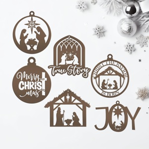 Adornos Navideños Colgantes de MDF, Escena de la Natividad, Decoración Cortada con Láser, Estilo Tradicional Redondo, Alegría, Feliz Navidad, Historia Verdadera - Product Image 1