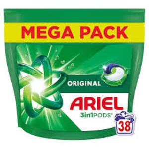 Cápsulas de Detergente Líquido para Lavandería Ariel 3en1 PODS, 38 Lavados, Original, Eliminación de Manchas y Olores en 1 Lavado - Product Image 2