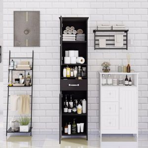 Mobiletto Nero a Doppia Anta, Sottile e Alto, con 2 Ripiani Regolabili per Arredo Bagno - Product Image 3