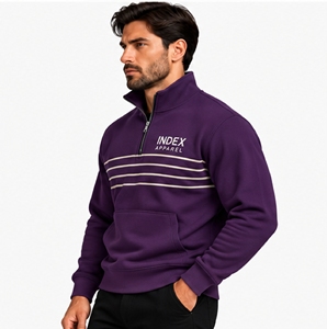 Sudadera Deportiva con Cierre de Cremallera de un Cuarto, Cuello Alto y Rayas, Color Morado, para Hombre, de Index Apparel - Product Image 3