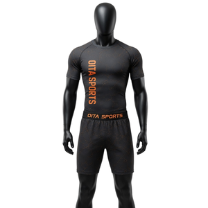 <b>Black</b> Orange <b>Men</b> Compression T Shirt and <b>Shorts</b> Set Breathable Quick Dry Gym Training Fitness Running Athletic Workout Sports - Product Image 1