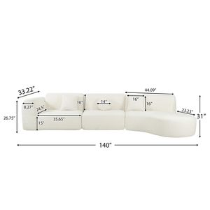 Divano Sezionale Curvo Moderno da 140 Pollici, Set da 3 Pezzi Completamente Assemblato con Chaise Longue in Spugna ad Alta Compressione per Soggiorno - Product Image 5