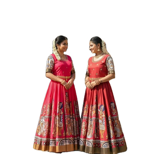 South Indian Cultural Style Beautiful Color Pulmy <b>Silk</b> <b>Fabric</b> Maggam work Floor Length Anarkali Gown / Salwar Kameez From SIE - Product Image 1