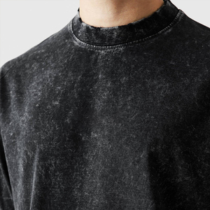 เสื้อยืดโอเวอร์ไซส์สีดำฟอกกรด ผู้ชาย ผ้าฝ้าย 100% เนื้อหนา สตรีทแวร์ ทรงหลวม ไหล่ตก คอกลม เสื้อยืดลำลอง - Product Image 6