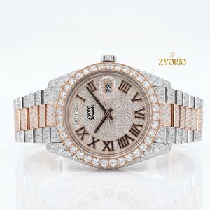 Montre de luxe bicolore sertie de moissanite pour homme – Montre en or rose et argent avec diamants – Montre-bracelet personnalisée VVS Hip Hop - Product Image 4