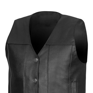 Gilet de motard en cuir PU pour homme, sans col, fermeture éclair, couleur unie, style automne, longueur standard - Product Image 6