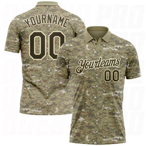 Polo de golf d'équipe Dry Fit sublimé respirant, maillot de sport camouflage olive crème, performance Salute Service - Product Image 1