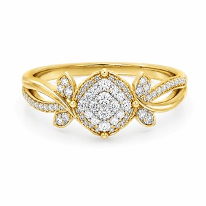 Anillo de Lujo Unisex de Oro Amarillo de 18K con Diamantes Cultivados en Laboratorio, Diseño de Halo Cuadrado con Pétalos y Hojas - Product Image 5