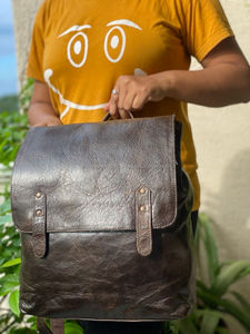 Sac à dos en cuir véritable marron pour l'école et le collège Sac à dos unisexe - Product Image 3