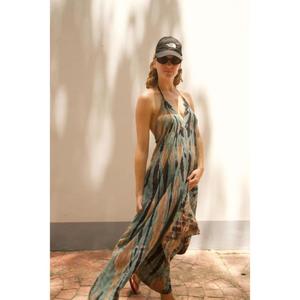 Womens <b>Boho</b> Tie Dye Maxi <b>Dress</b> <b>Summer</b> Halter Neck Backless Beach <b>Dress</b> Casual Loose Fit Vacation Sundress - Product Image 1