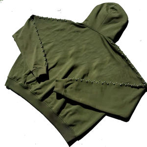 Sweat à capuche zippé de luxe pour homme, orné de strass, personnalisé, coupe oversize, style streetwear, en polaire épaisse, effet délavé à l'acide, broderie effet serviette, 100% - Product Image 3