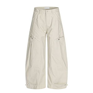 Pantalones Cargo de Cintura Alta para Hombre, Corte Holgado, Color Sólido, Estilo Utilitario de Algodón, para Otoño - Product Image 3