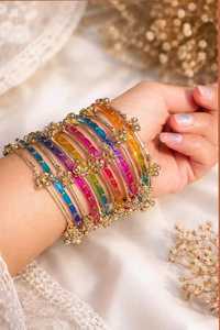 Luxury Ethnic Fashion Jewelry Bangles Churiyan Sets Handmade Kashmiri Glass Bangles for Women Wedding Party Festival Wear - Product Image 3