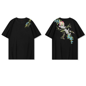เสื้อยืดผ้าฝ้ายแขนสั้นพิมพ์ลายดอกไม้คอกลมสำหรับผู้ชายเสื้อถักแบบลำลองระบายอากาศได้ดี - Product Image 2