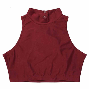 เสื้อครอปท็อปผู้หญิงสั่งทำขายส่ง เสื้อครอปท็อปฤดูร้อนแบบเรียบง่าย แขนกุด คอกลม ติดกระดุม ทรงเข้ารูป เสื้อกล้ามครอปท็อปผู้หญิง - Product Image 1